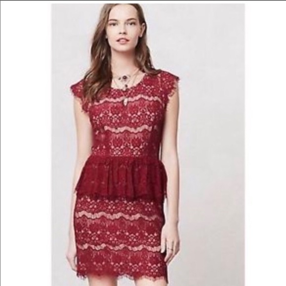 Anthropologie Dresses & Skirts - Anthropologie Mauve Burgandy Lace Dress size large